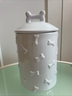 Macy's White Ceramic Dog Treat Canister with Bone Top